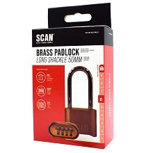 Scan Brass Combination Padlock Long Shackle 50mm