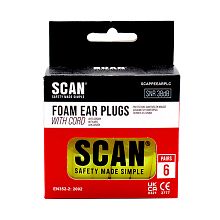 Scan Tapered Foam Earplugs with Cord SNR38 (6 Pairs)